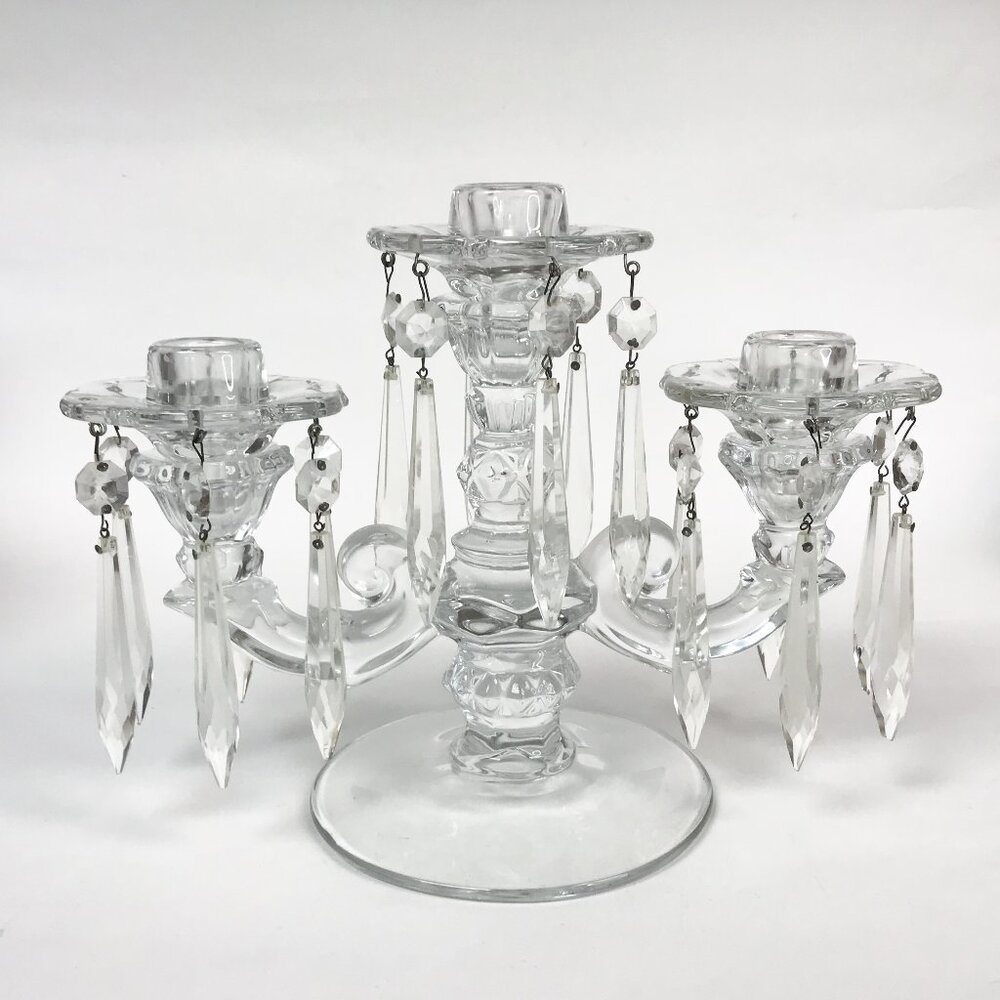Duncan Miller Vintage Sandwich Candelabra with Removable Hanging Prisms